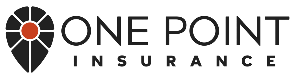 A location-pin style icon beside the words One Point Insurance. In black.