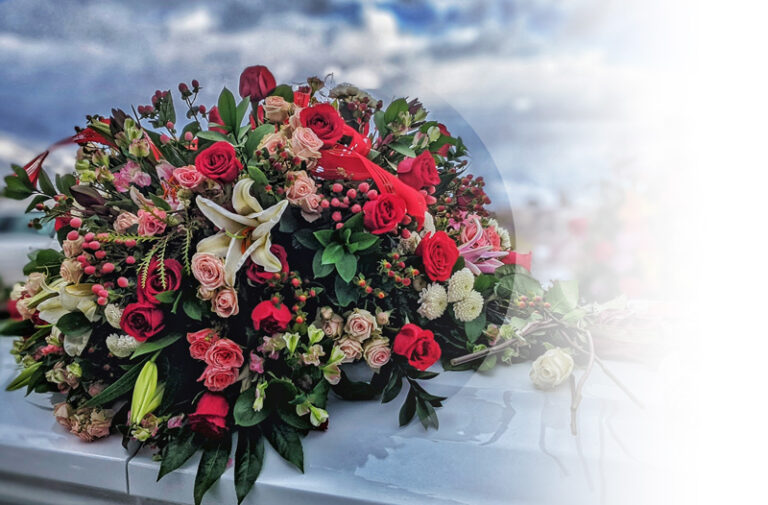 Funeral Insurance example. Img: Close up of a bouquet of flowers at an end of life celebration.