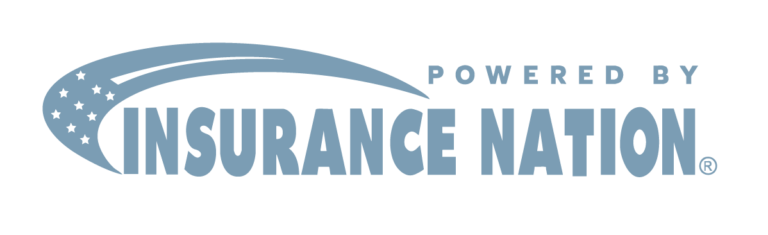 Logotipo: "Powered by Insurance Nation" en azul claro. Logo: "Powered by Insurance Nation" in light blue.